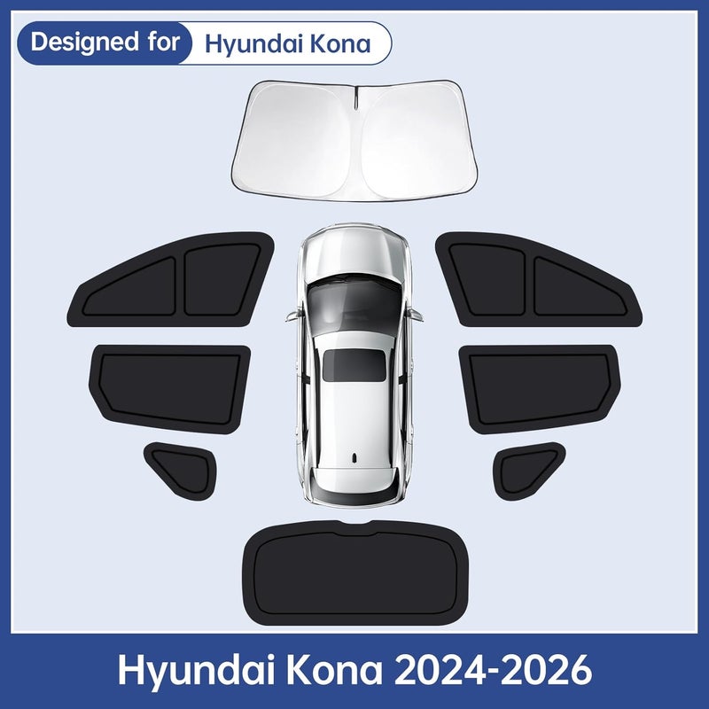 FSHAANY'S Car Window Shades for Hyundai Kona 2024-2026, Full Car Window Covers for Privacy, Sunshades for Kona Front Rear Windshield Side Windows to Block UV and Protect Privacy(8pcs) - Image 3